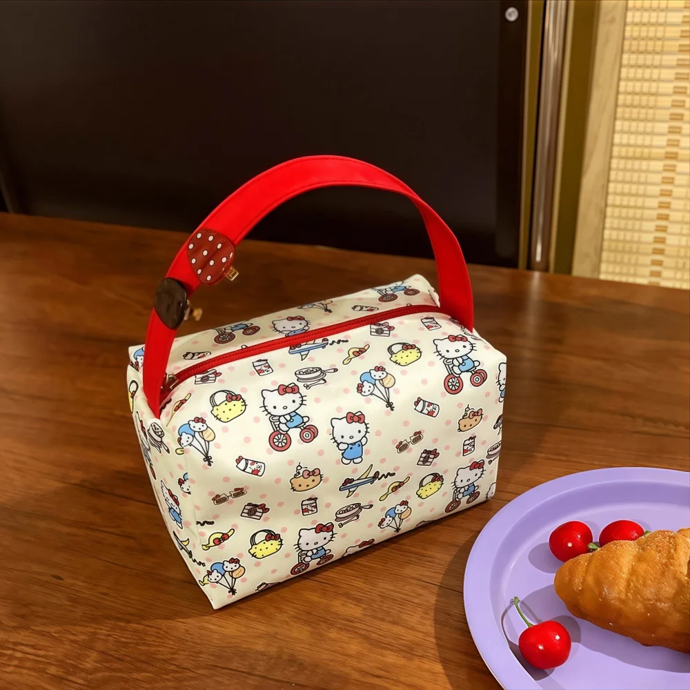 Bolsa de cosméticos Hello Kitty, organizador de maquillaje de viaje de gran capacidad, estuche de aseo portátil, bolsa de almacenamiento de lápiz labial, estampado de dibujos animados bonitos