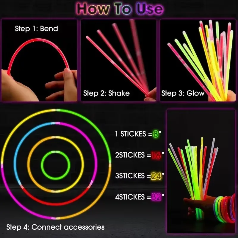 10/100Pcs Fluoreszenz Sticks Party Mehrfarbige Leuchtende Stick Helle Bunte Licht Helle Biegsamen Glow Armband Party Liefert