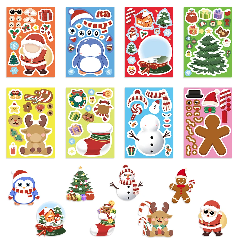 8/16/24 Uds. Pegatinas de rompecabezas de Navidad hacer una cara de Papá Noel DIY impermeable niños juegos de rompecabezas pegatina niños decoración de fiesta juguete