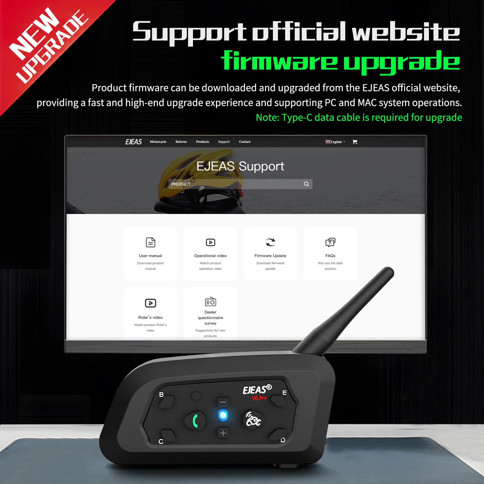 New Upgrade EJEAS V6 PRO Motorcycle Helmet Intercom Bluetooth Headset for 6 Rider Communicator Can EUC Remote Control Waterproof