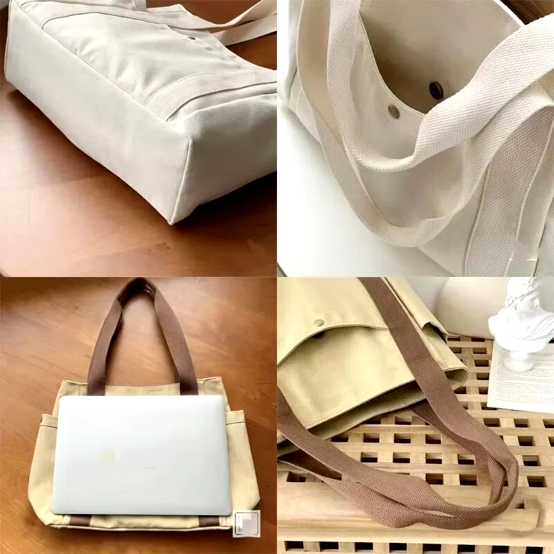 Borse tote in tela di grande capacità per lavoro, pendolarismo, borsa da trasporto, borsa a tracolla per libri per studenti in stile college