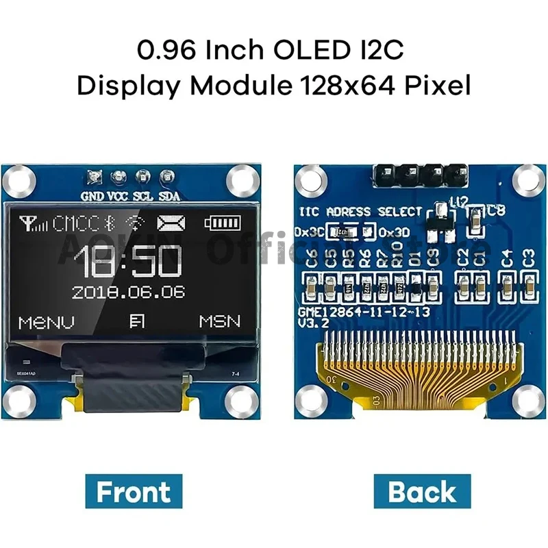 Módulo de pantalla OLED de 0,96 pulgadas SSD1306 I2C IIC SPI Serial 128x64 3,3 V-5V azul/azul amarillo/blanco para Arduino ESP32 ESP8266
