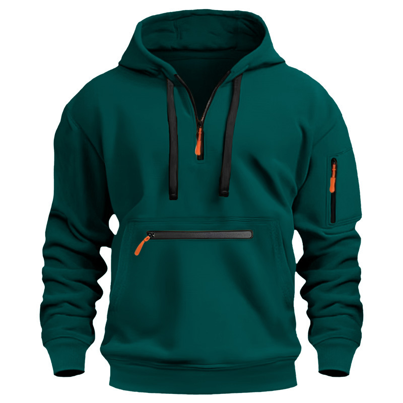 Sudadera con capucha deportiva informal para hombre, blusa holgada de manga larga de color sólido con bolsillo en el brazo a la moda para primavera y otoño