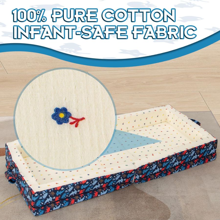 Cotton Lining Portable Foldable Toddler Travel Bed Soft Foam Floor Bed with Washable Cover, Safe and Comfortable Toddler Crib, O