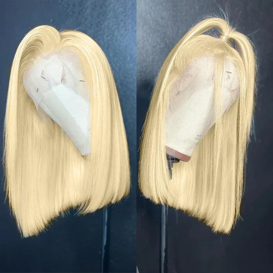 613 Blonde kurze Bob-Perücke, transparente Spitze-Front-Echthaar-Perücken, gerade, 13 x 4 Burgunderrot, 99 J, brauner Schnitt, Spitze-Frontal-Perücke