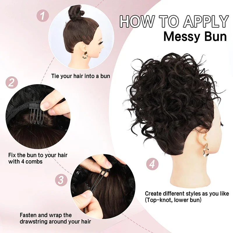 Moño de pelo rizado desordenado sintético para mujer, cola de caballo Updo ondulada corta y suelta, moño rizado rubio, extensiones de cabello resistentes al calor