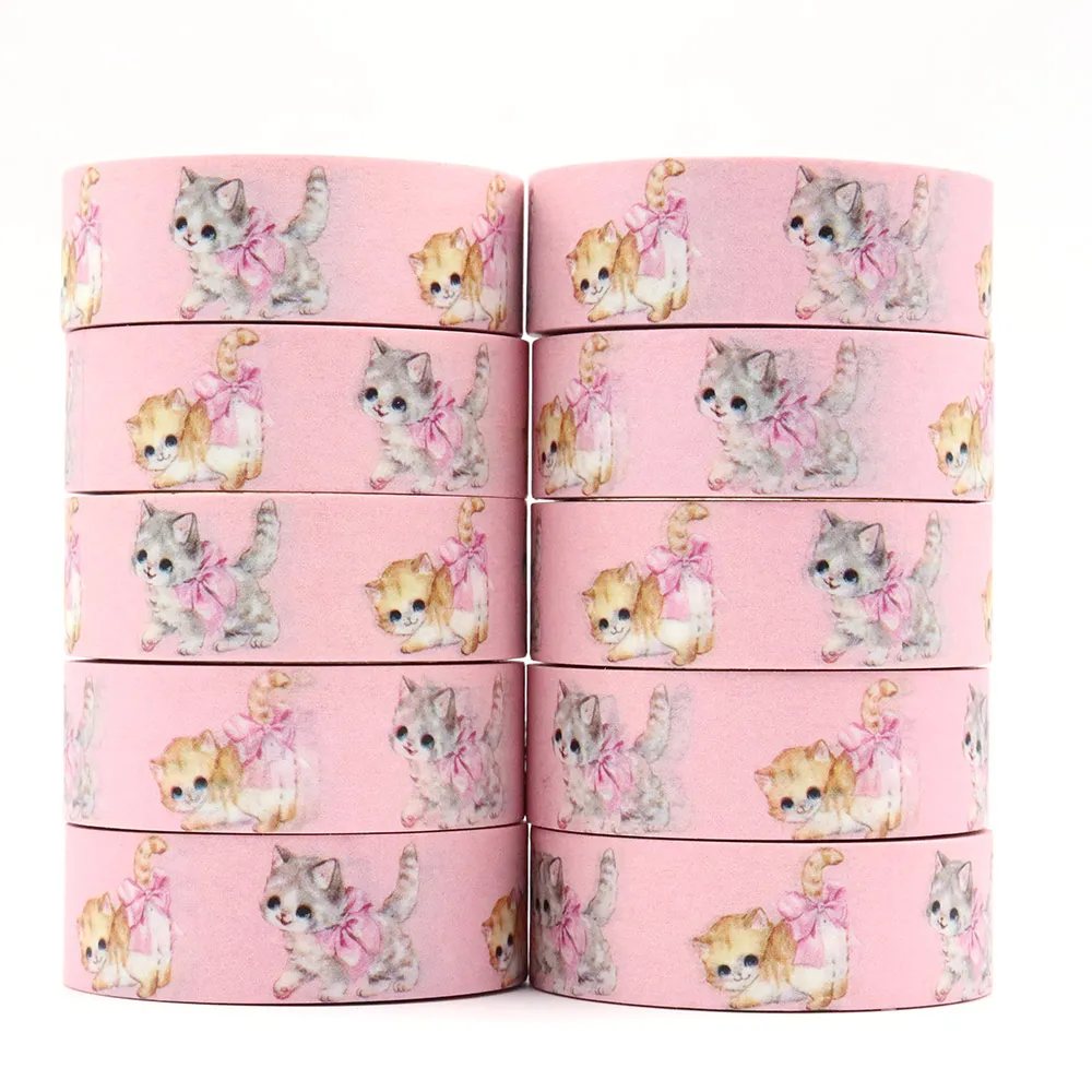 ใหม่ 1PC 15mm x 10m วาเลนไทน์ดอกไม้แมว Masking กาวอุปกรณ์สํานักงาน scrapbooking เครื่องเขียน Washi เทป