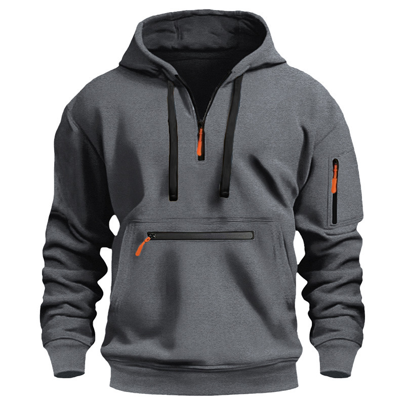Sudadera con capucha deportiva informal para hombre, blusa holgada de manga larga de color sólido con bolsillo en el brazo a la moda para primavera y otoño