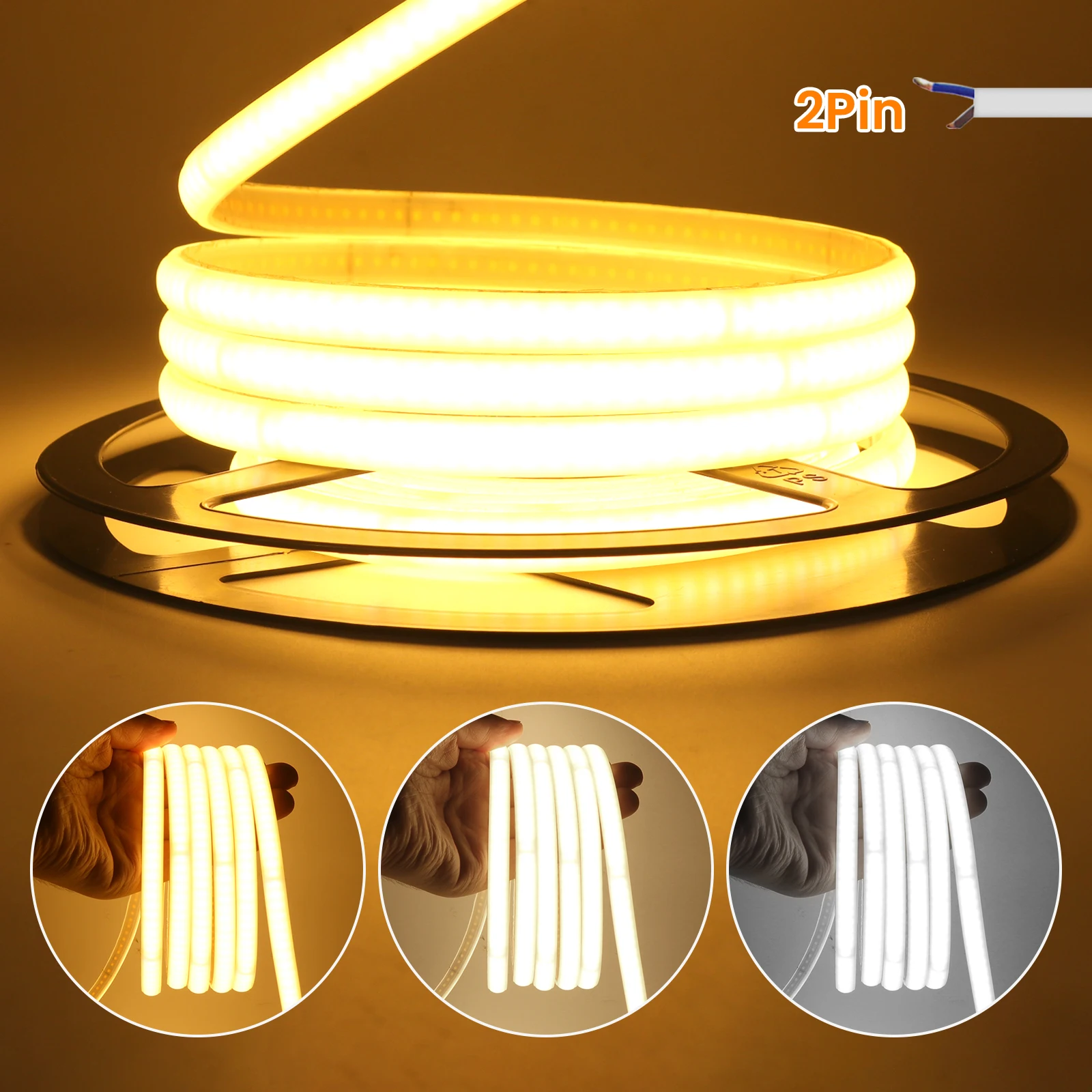 220V Adhesive COB LED Strip Light Built-in IC 240LEDs/M Flexible Ribbon IP65 Waterproof Neon Strip Tape With EU Plug Switch/2Pin