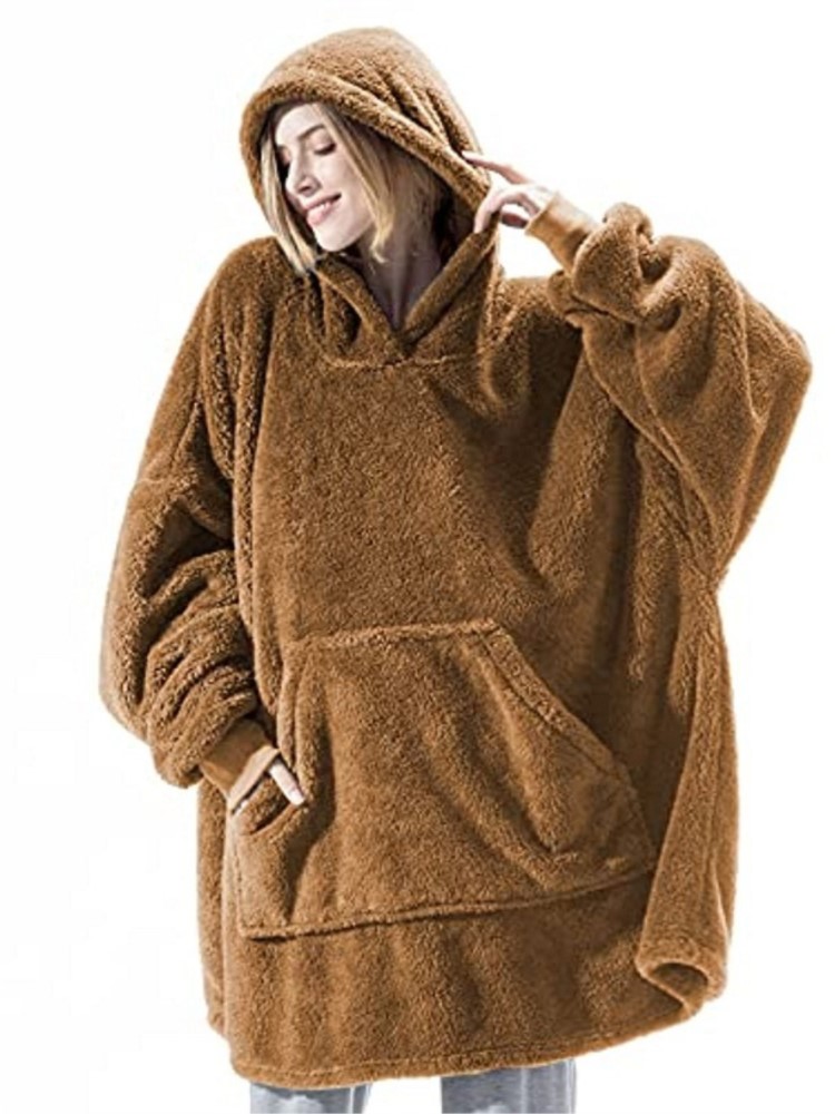 Pijamas con capucha de manga larga y bolsillos para mujer, moda Otoño Invierno, Color sólido, ropa holgada de terciopelo de doble cara para el hogar