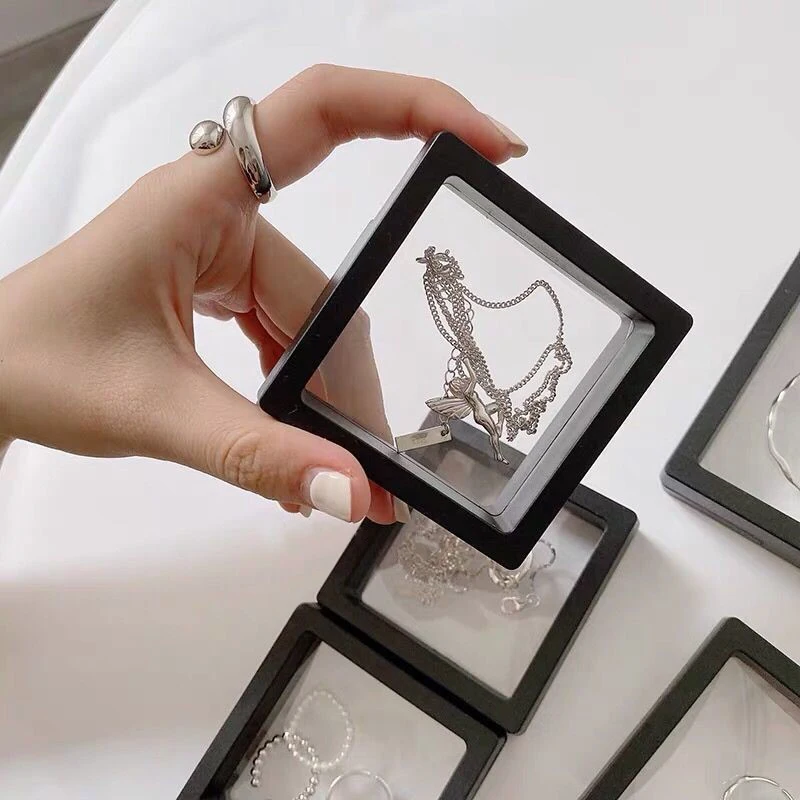 3D Floating Frame Gemstone Coin Box Clear Jewelry Bracelet Display Stand Ring Pendant Holder Protect Jewellery Presentation Case