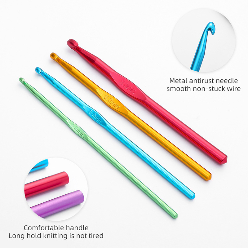 12PCS Aluminum Crochet Hooks Knitting Needles Crochet Hooks Set Arthritic Hands Multicolor Crochet Needles for Yarn Craf