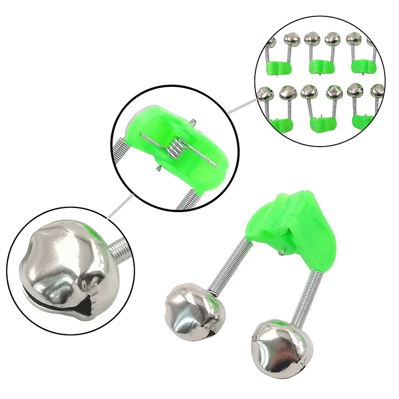 OUTKIT 5 Cái/lốc Câu Cá Cắn Báo Động Câu Chuông Thanh Kẹp Đầu Kẹp Chuông Vòng Xanh ABS Phụ Kiện Câu Cá Ngoài Trời kim Loại