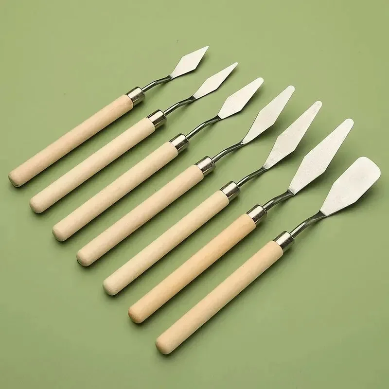 7 ชิ้นสแตนเลสภาพวาดสีน้ํามันมีดศิลปินหัตถกรรม Spatula มีด Palette ผสมมีด Scraper เครื่องมือศิลปะ