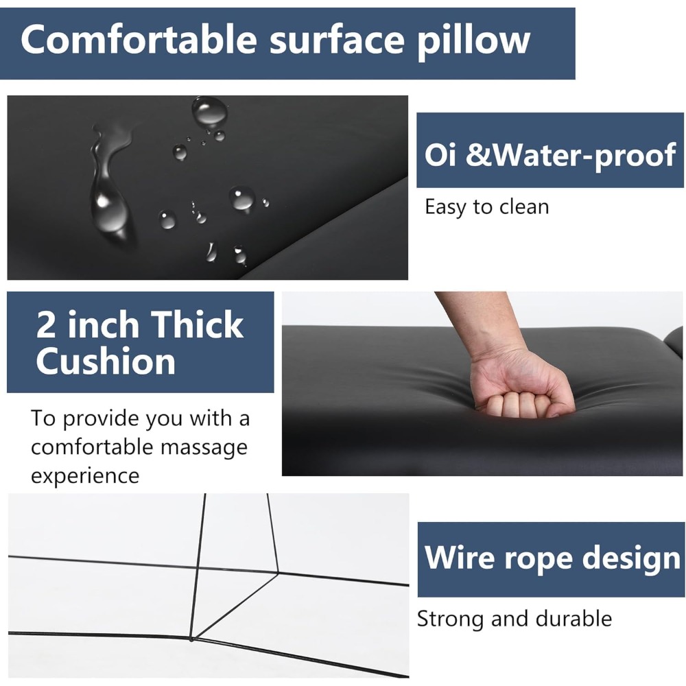 Massage Bed Portable Massage Table 24 inche Wide Lash Bed 3 Folding Heigh Adjustable Spa Table with Non-Woven Bag