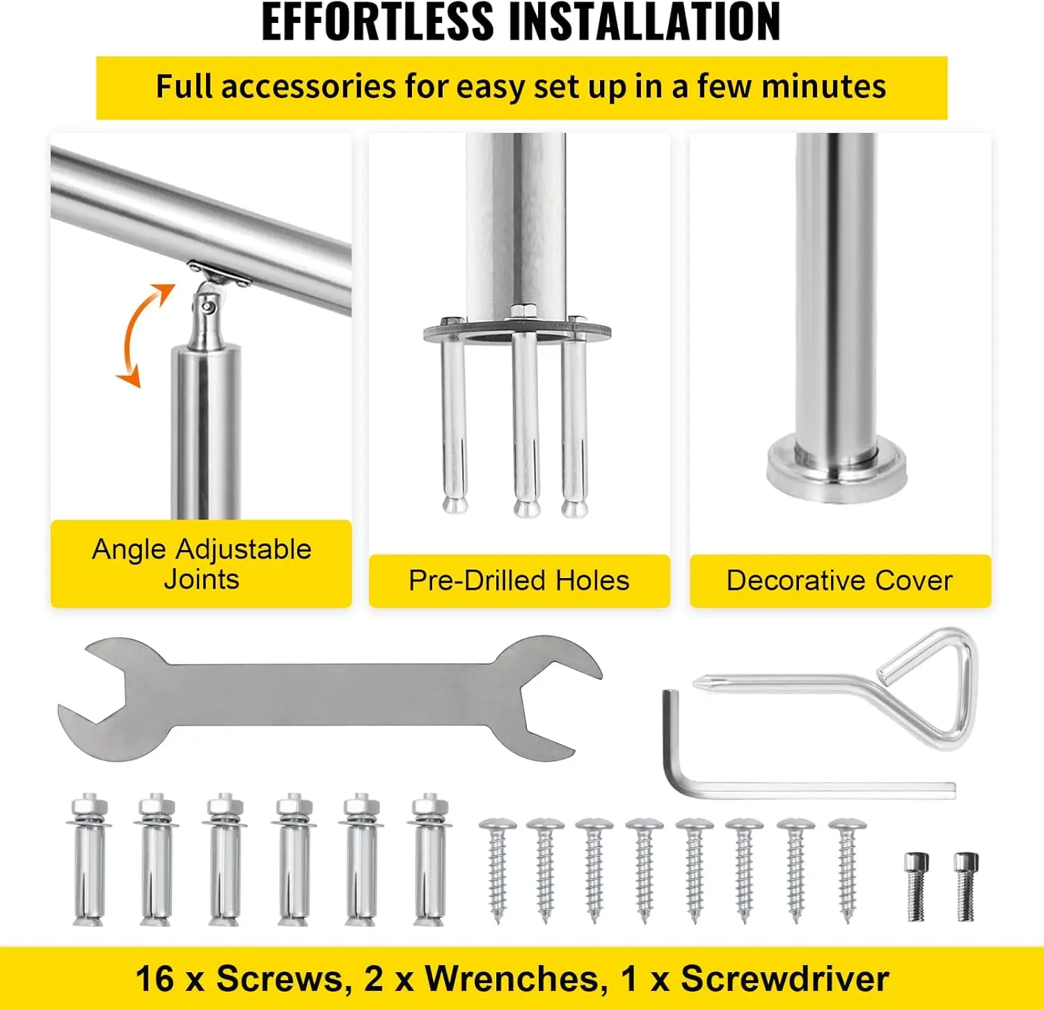 Stainless Steel Handrail 551LBS Load Handrail for Outdoor Steps 39x34" Outdoor Stair Railing Silver Stair Handrail Transitional