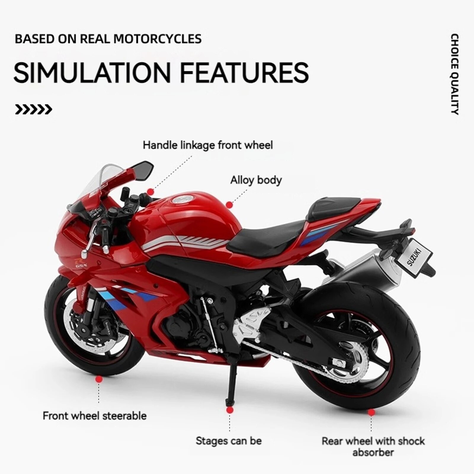 CCA Escala 1:12 SUZUKI GSX1000 Modelo de motocicleta fundida - Design realista, ideal para entusiastas de bicicleta, presente perfeito para todas as idades