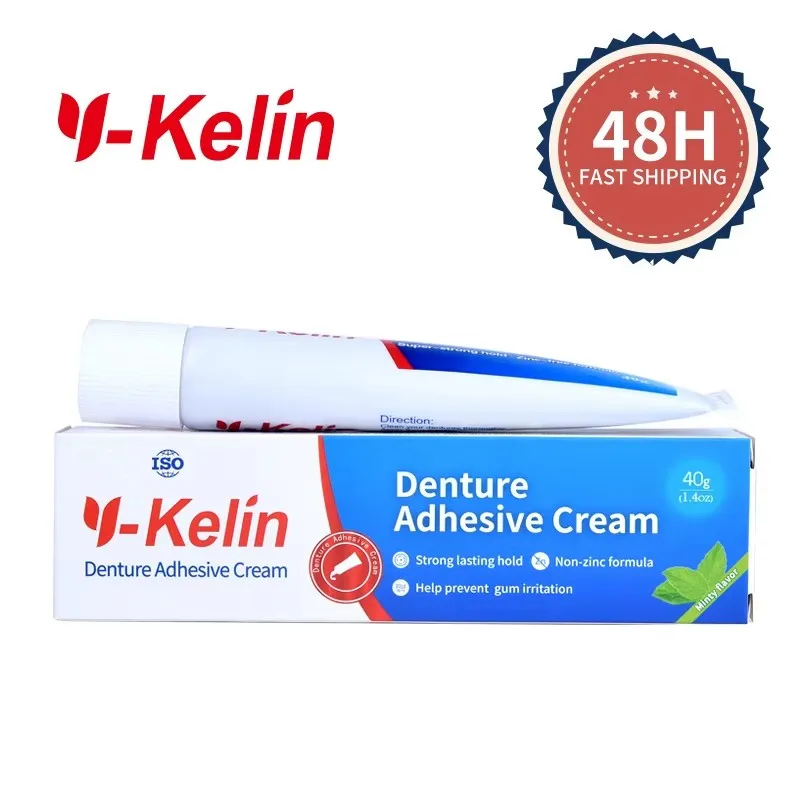 Crema adhesiva para dentadura Y-Kelin, 40g, pegamento de sujeción fuerte para fijación de prótesis de unión de dientes postizos parciales y cullos