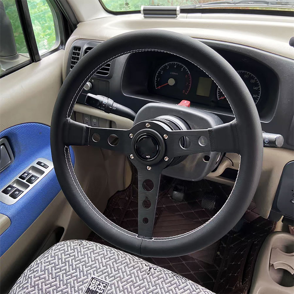 Novo Carro Modificação 14 Polegada Couro Modificação Volante Universal Volante 350mm accesorios para auto