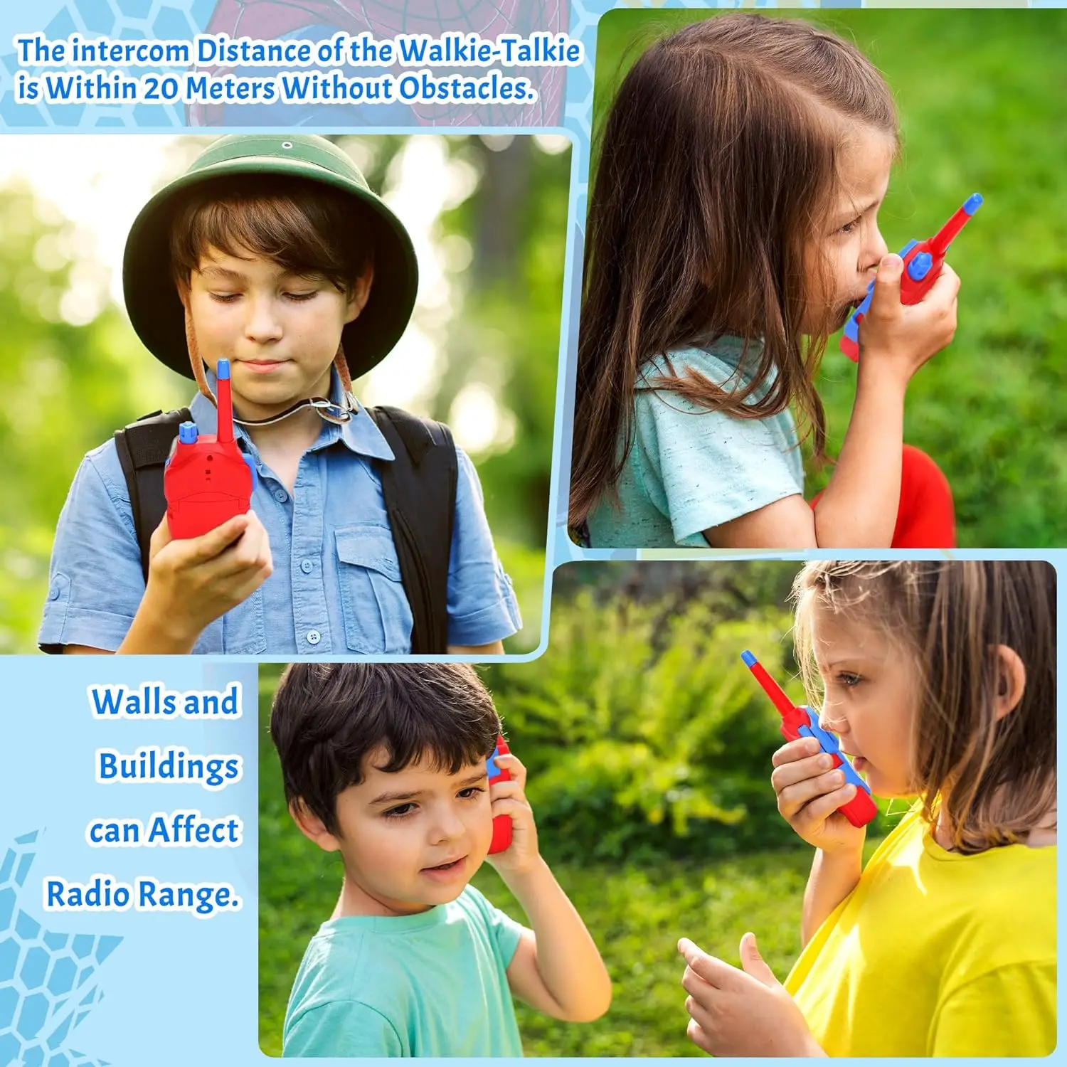 Spidey Walkie Talkies สําหรับเด็ก - 2 ชิ้นของขวัญของเล่นแมงมุมในร่มและกลางแจ้งสําหรับ Man Boys วันเกิดคริสต์มาส Helloween