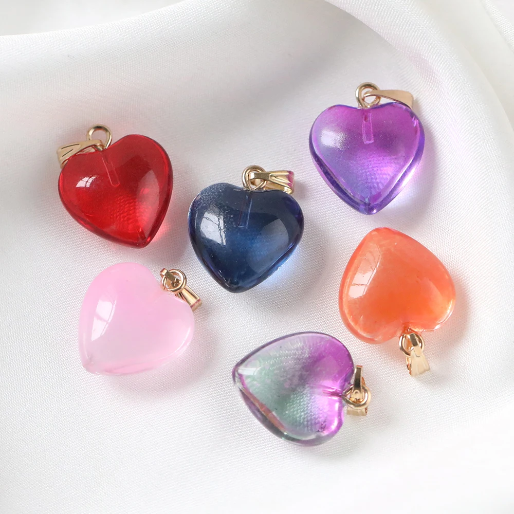 10 ชิ้น/ล็อตภาษาเช็คคํา Lampwork แก้วคริสตัลหัวใจลูกปัด Charms จี้ DIY เครื่องประดับทําด้วยมือทําสร้อยคอต่างหูอุปกรณ์เสริม