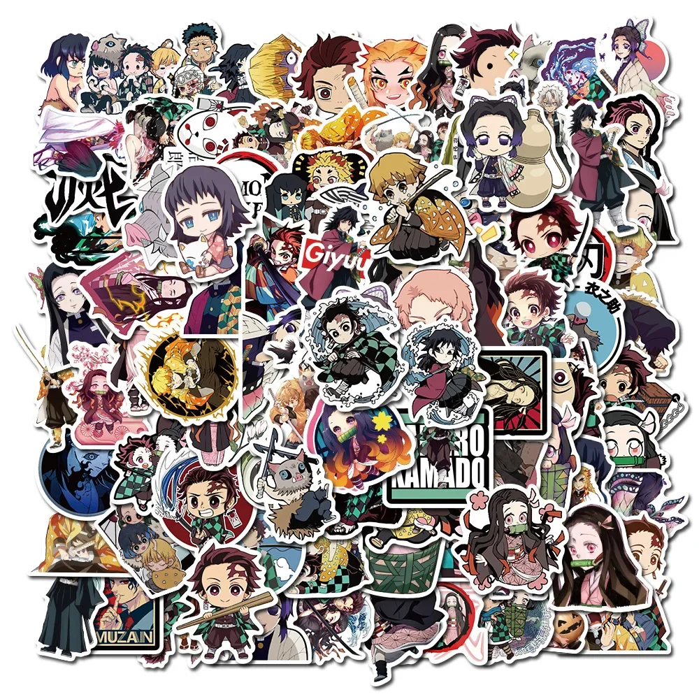 สติกเกอร์ลายการ์ตูนอนิเมะญี่ปุ่นผู้ฆ่าปีศาจ100ชิ้นกราฟฟิตี้ตู้เย็นตกแต่งโน๊ตบุ๊คกระเป๋าสติกเกอร์กันน้ำ
