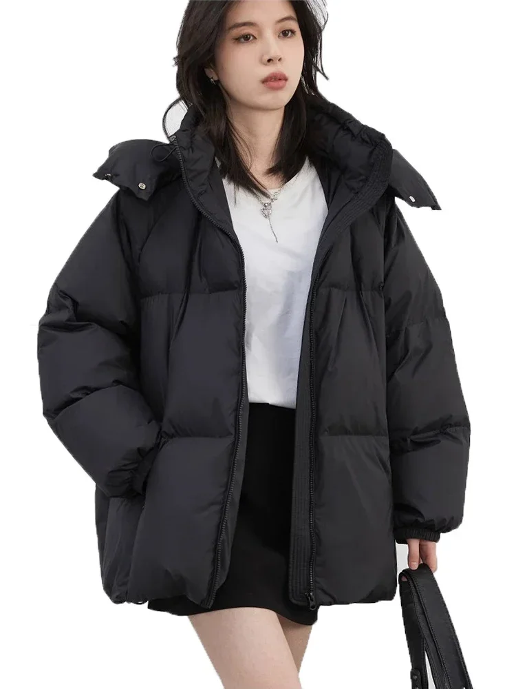 CHIC VEN Damen-Daunenmäntel, lockere feste Kapuze, 90er weiße Entendaunen, weibliche Daunenjacke, mittellang, warme Jacke, Herbst und Winter 2024