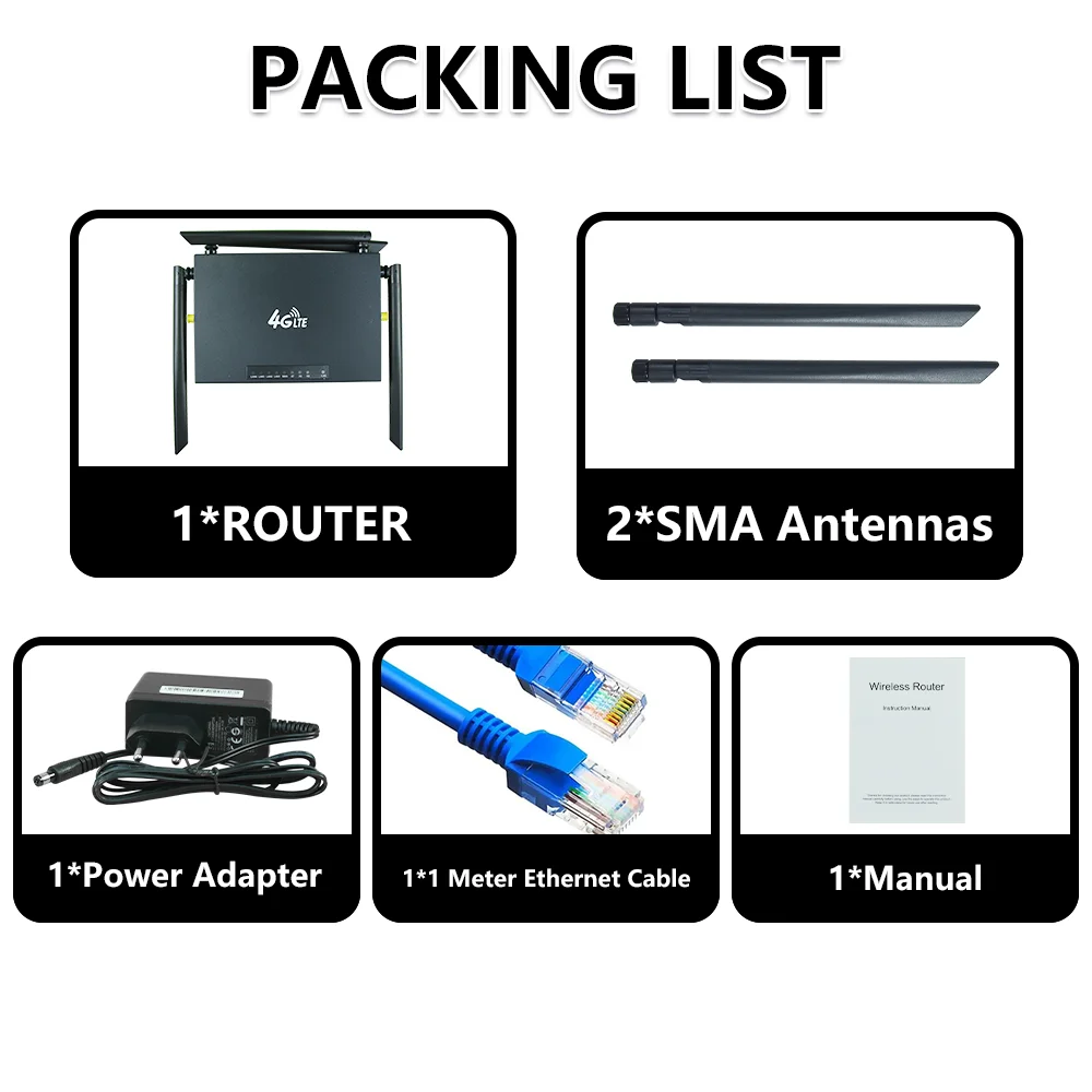 OPTFOCUS 4G LTE Router Modem SMA Connector for outdoor Antennas 4G WIFI SIM Card with 6 antennas Hotspot Mobile 4G CPE wi-fi