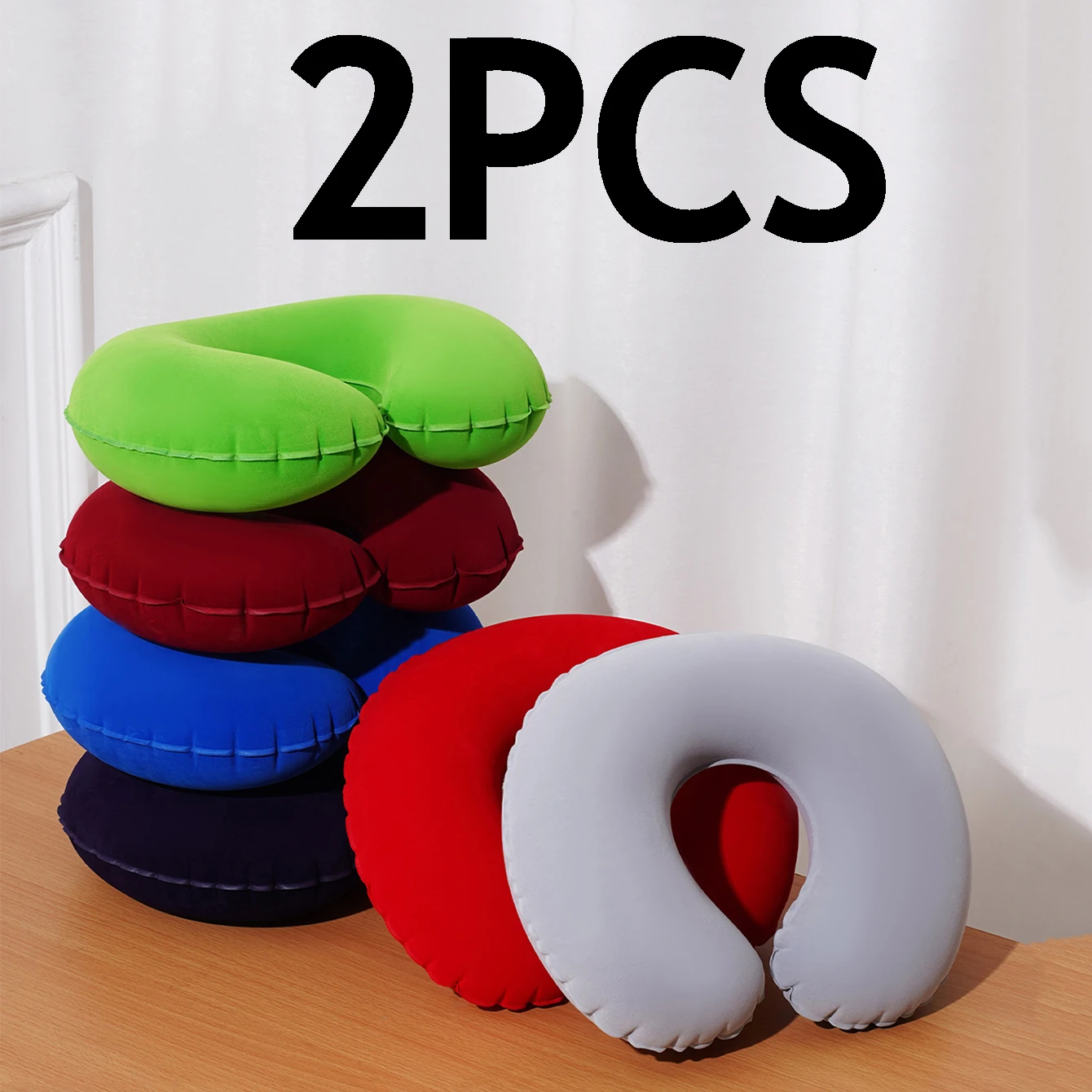 2 unids/pack almohada inflable en forma de U, almohada plegable portátil para el cuello para viajes, adecuada para viajes