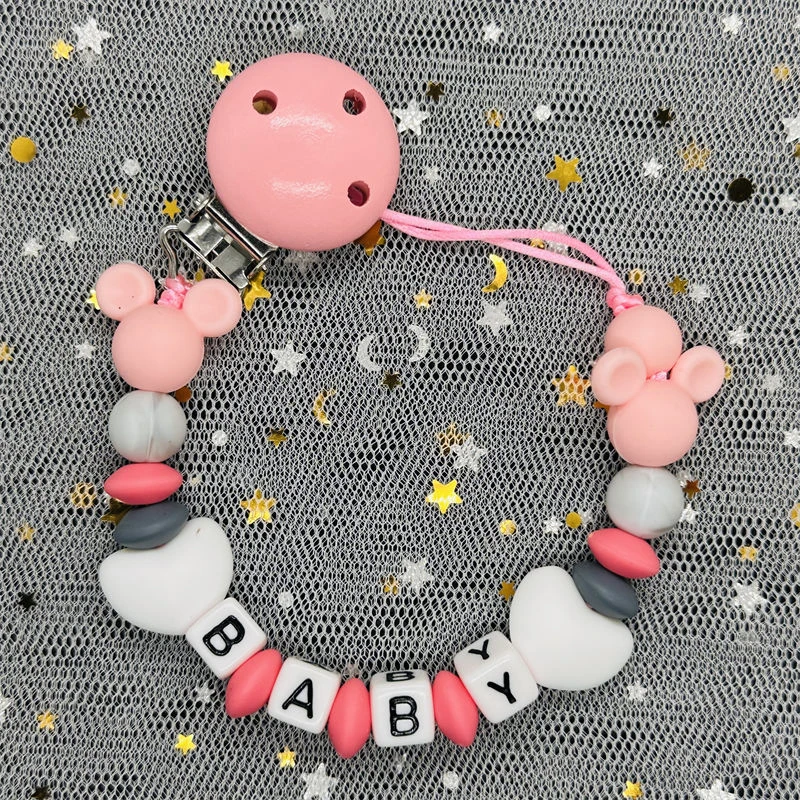 Hot Custom Handmade Personalized Name Silicone Letters Beads Pacifier Clips Chain Baby Teether Holder Bracelet Chew Nursing Gift