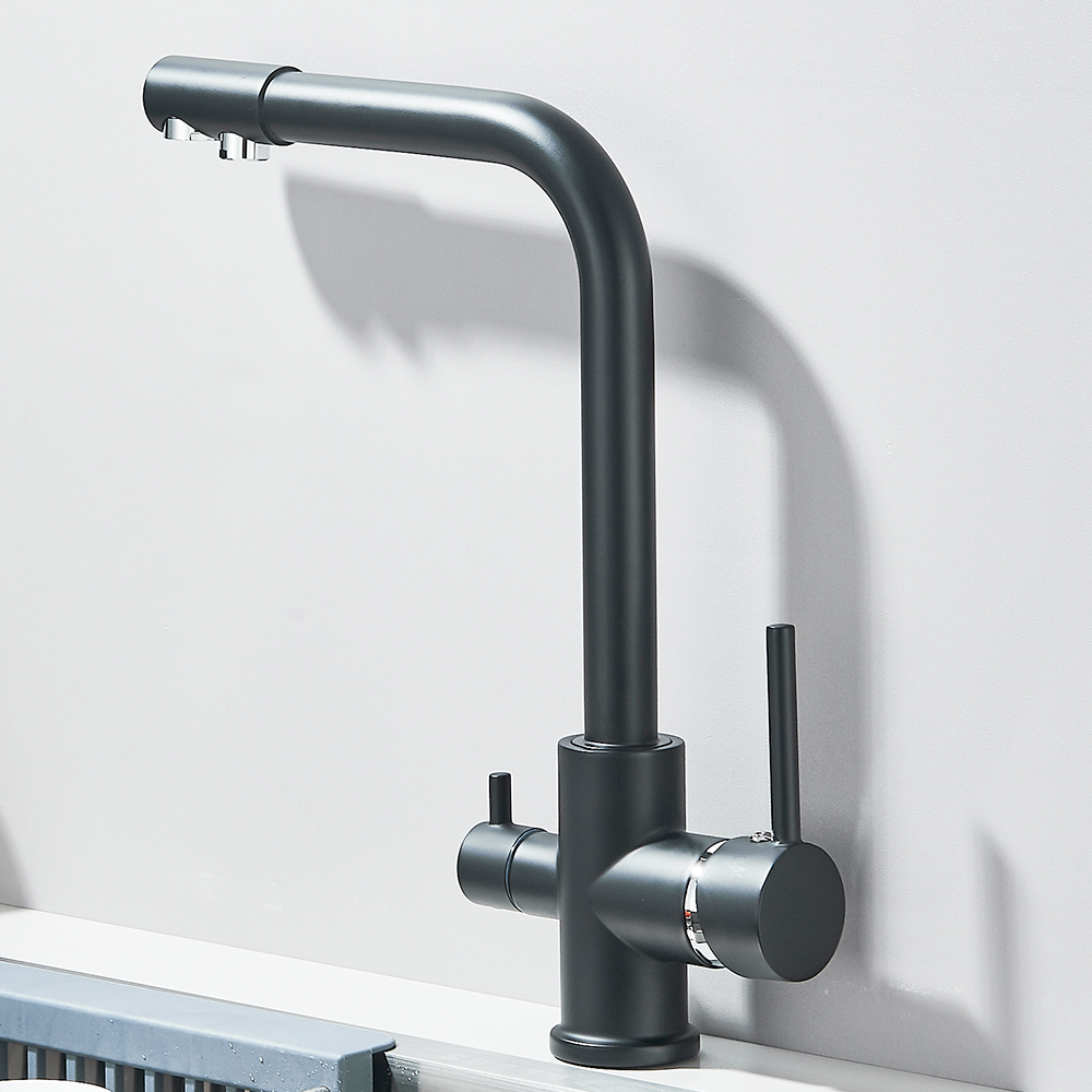 Robinet de cuisine avec filtre à eau noir et gris, mélangeur, filtre à eau potable, robinet d'évier, robinet d'eau chaude et froide pour la cuisine