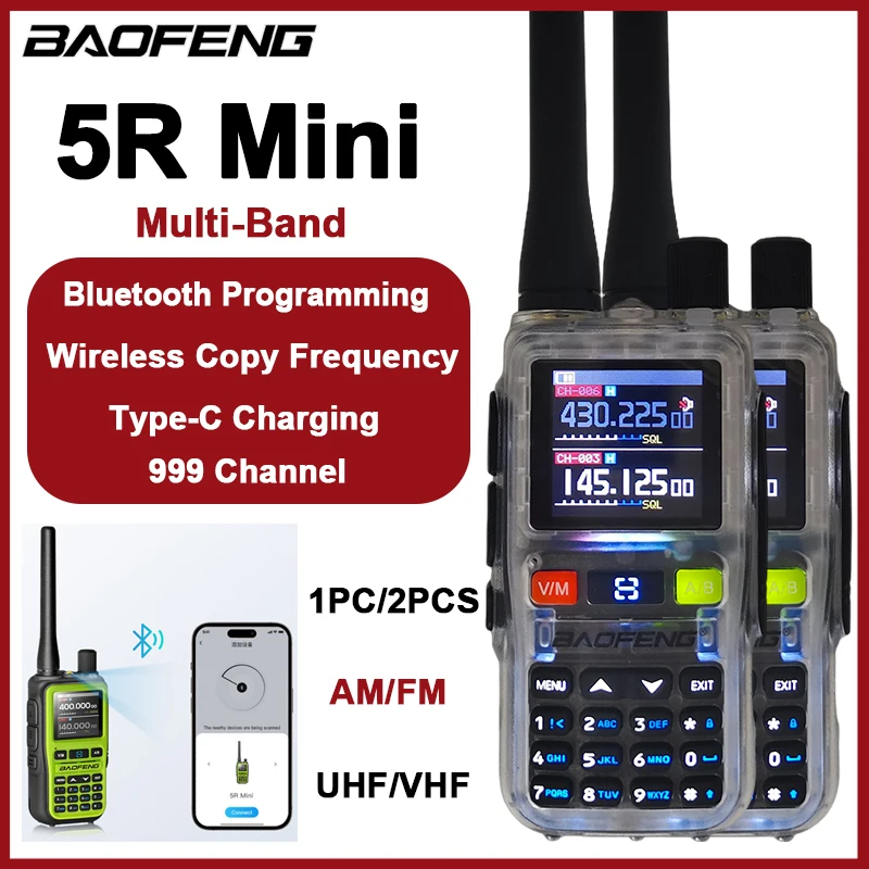 1/2PCS Neue BAOFENG UV 5R Mini Walkie Talkie 5W Bluetooth Multi Band Drahtlose Kopie Frequenz AM FM Typ-C Ham 2 Weg Radio Camping