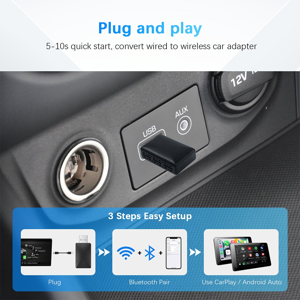 Carplay ワイヤレスアダプタ Android 自動 2in 1 スマートドングル 2024 5G WIFI iPhone Android 電話用ボルボベンツ Mg Kia Chery VW