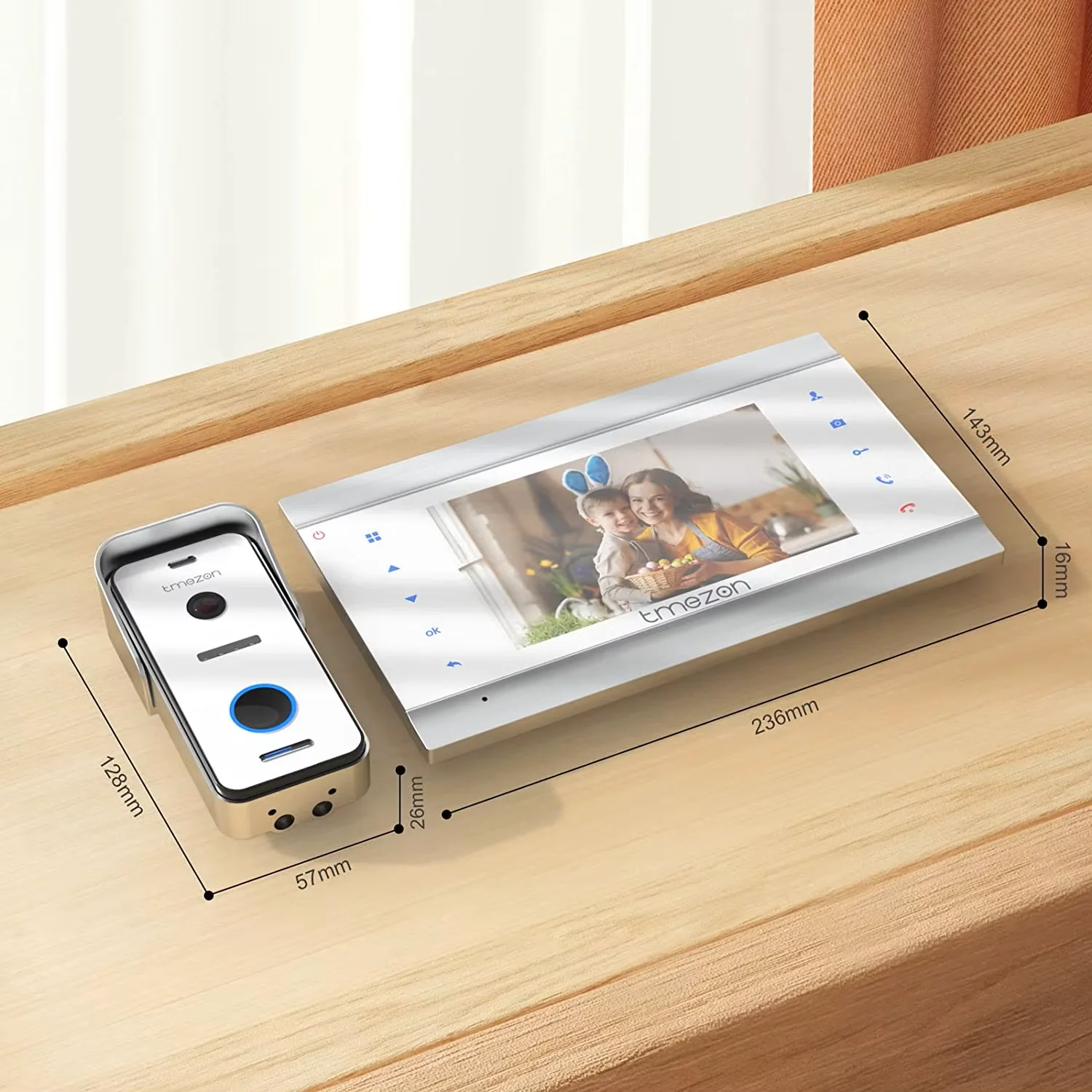 TMEZON Sistema de intercomunicação com campainha de vídeo porteiro de 2 fios, monitor de 7 polegadas com campainha com fio, botão de toque, tirachete/gravação