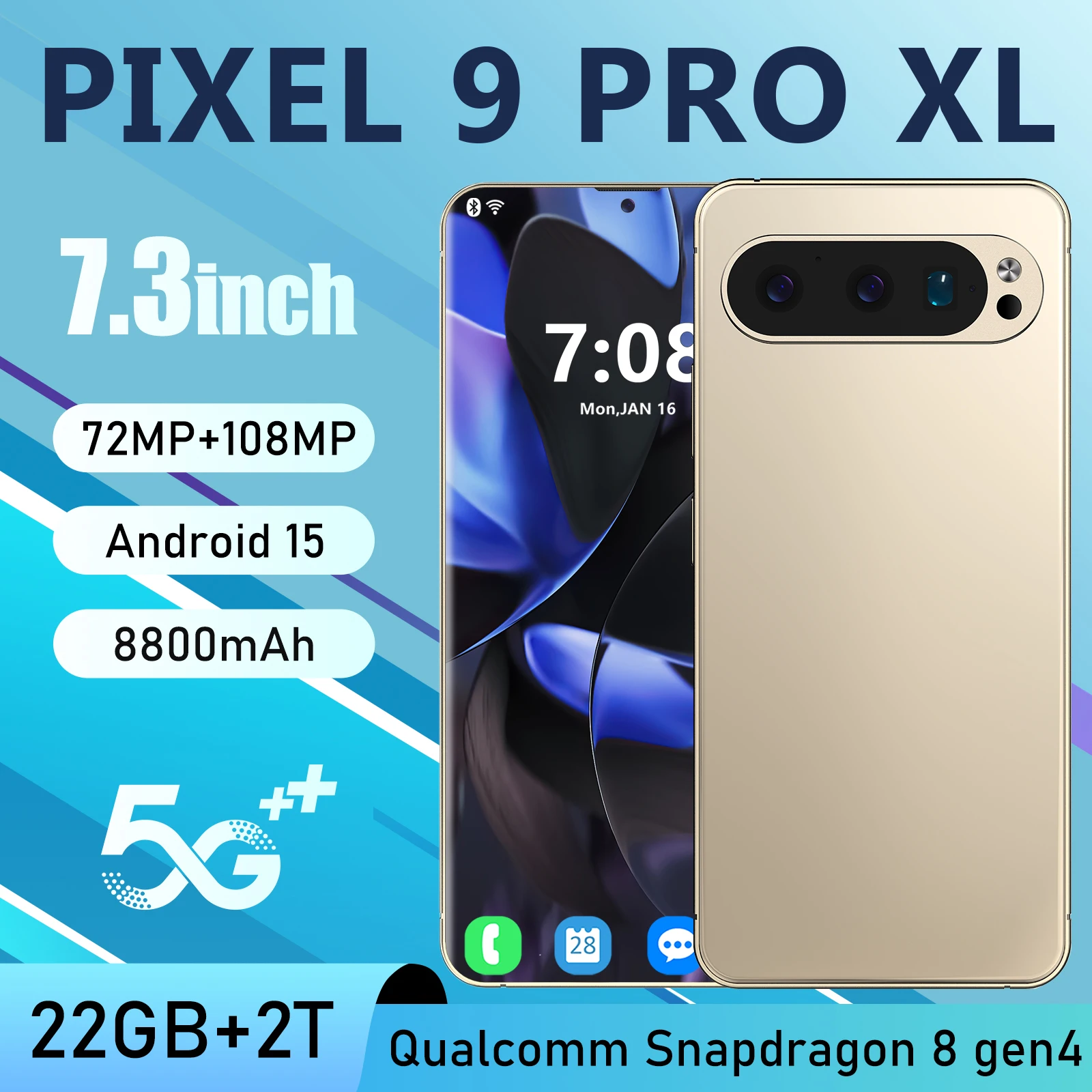 Android 15 Versione globale Smartphone 9 Pro XL 7.3 FHD 22G 2TB 8800mAh 5G Rete Snapdragon 8 Gen4 Telefono pixel sbloccato originale