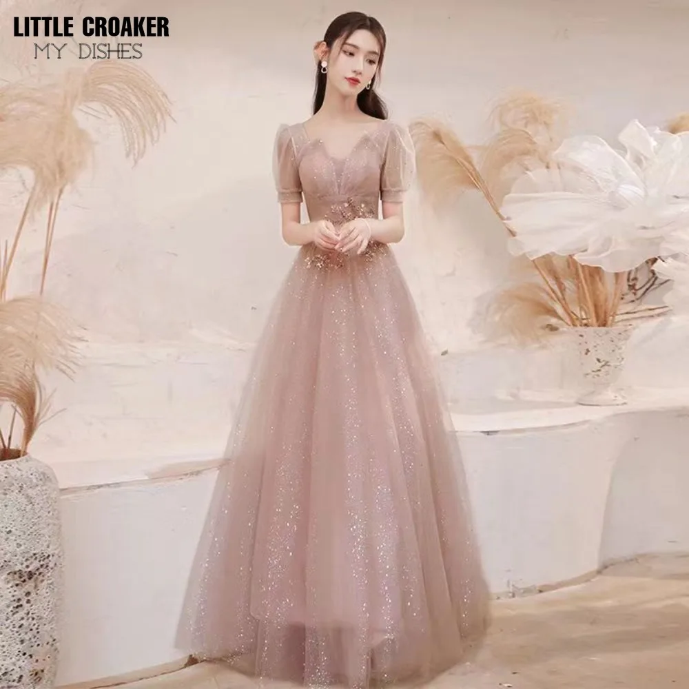Vestidos de Fiesta elegantes para mujer, vestido de graduación de lujo, vestidos largos de tul de malla de lentejuelas para damas para ocasiones especiales