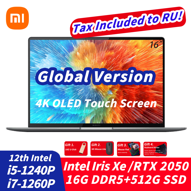 Xiaomi Book Pro 16 2022 Laptop 16 inch 4K OLED Touch Screen i7-1260P / i5-1240P RTX 2050 / Iris Xe 16G LPDDR5+512G SSD Notebook
