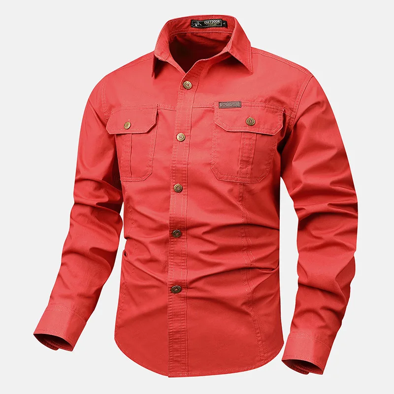 Camicia a maniche lunghe da uomo stile Cargo retrò con Design tascabile, camicia abbottonata casual da uomo per l'autunno primaverile Qutdoo