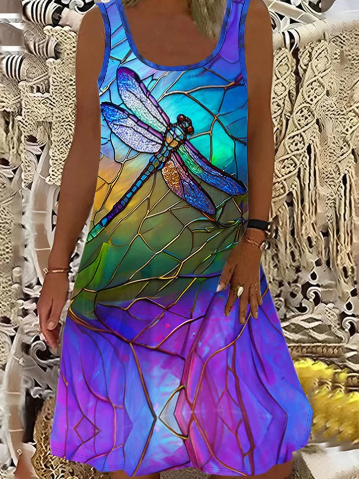 Tank kleid mit Libellen muster in Übergröße, lässiges ärmelloses Kleid für Frühling und Sommer, Damen bekleidung in Übergröße