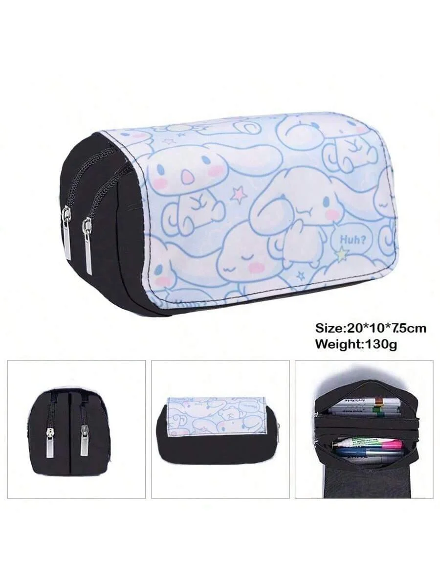 กระเป๋านักเรียนนักเรียน Kawaii Double-Layer กระเป๋าดินสอขนาดใหญ่ความจุกระเป๋าเป้สะพายหลังลําลองการ์ตูนพิมพ์ปากกากระเป๋า