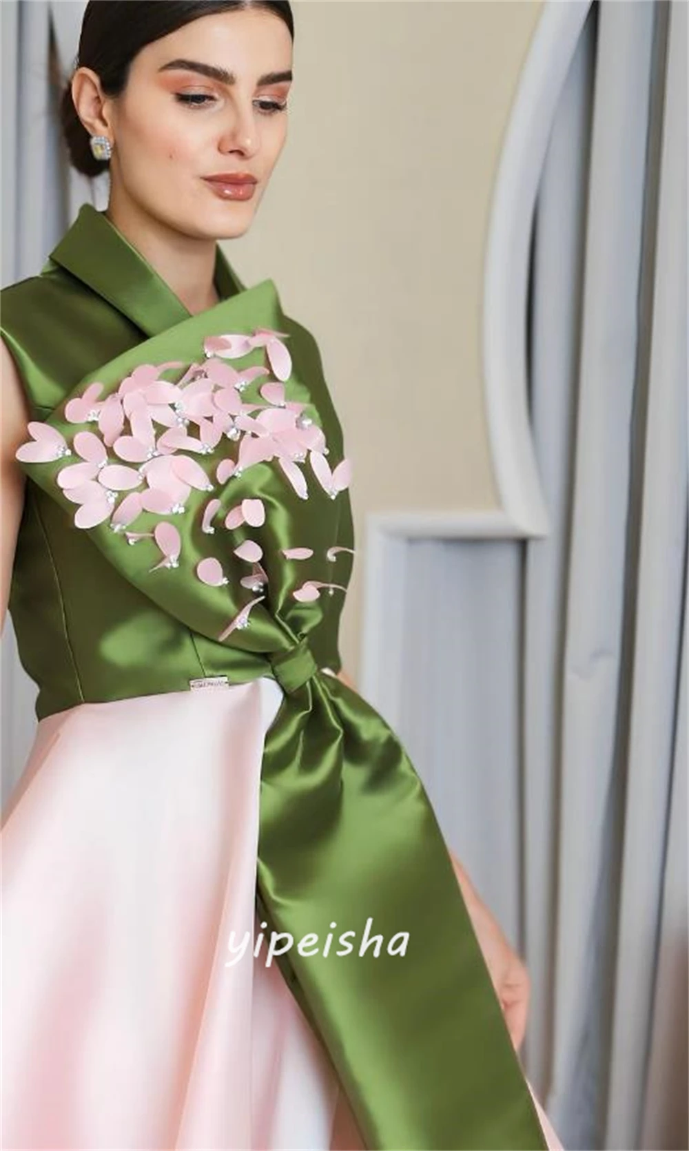 Personalizado jiayigong requintado estilo moderno com decote em v vestido de baile flores apliques vestidos de ocasião sob medida