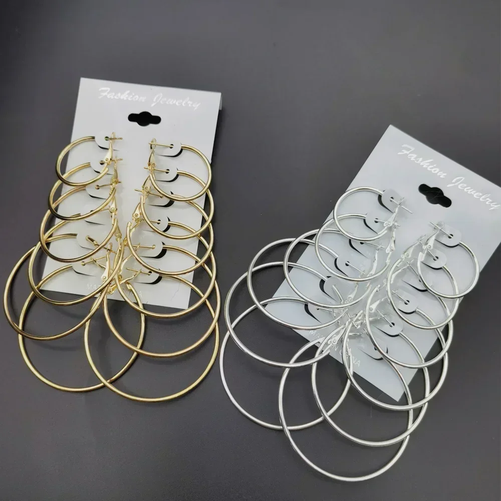 Juego de 6 pares de pendientes de aro, pendientes circulares grandes, joyería para mujeres y niñas, pendientes de estilo Punk, accesorios de joyería de moda