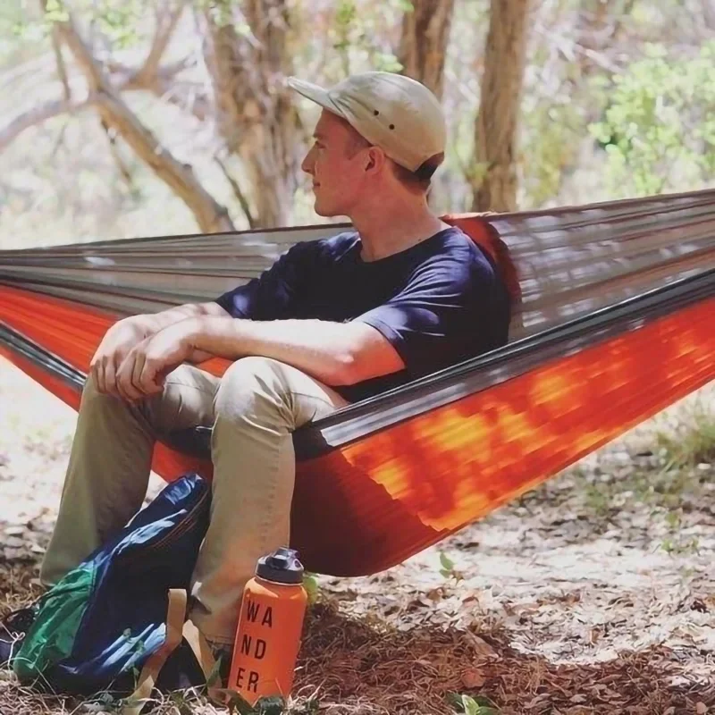 Hamac de Camping pour une personne en plein air, avec Nylon, couleur assortie, tissu Parachute haute résistance, lit suspendu Portable