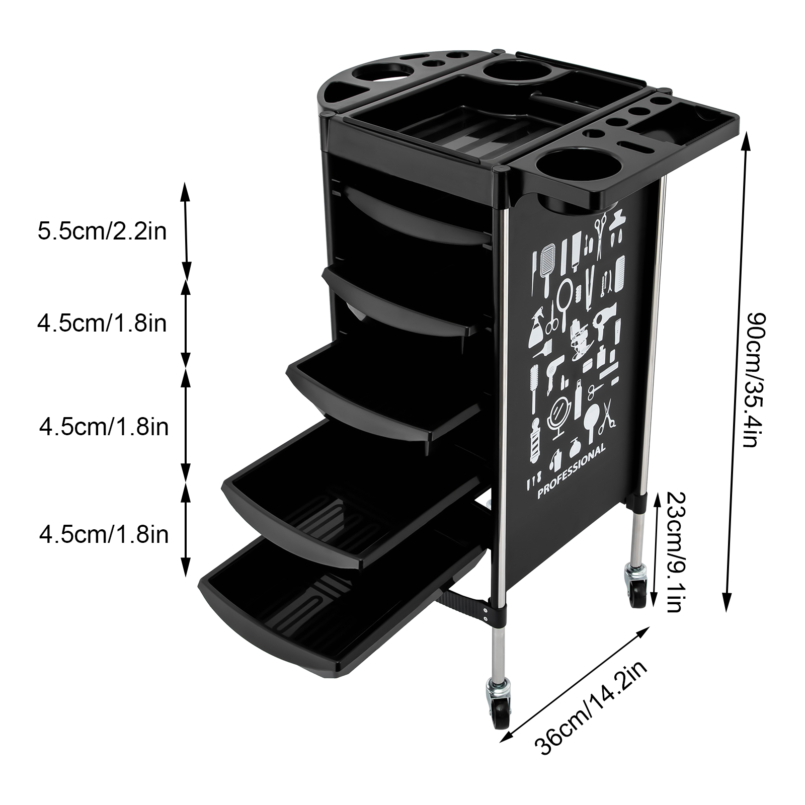 Chariot roulant pour Salon de beauté, plateau de coiffure avec 5 tiroirs, Station de coiffure SPA, chariot de Service de barbier, support de rangement