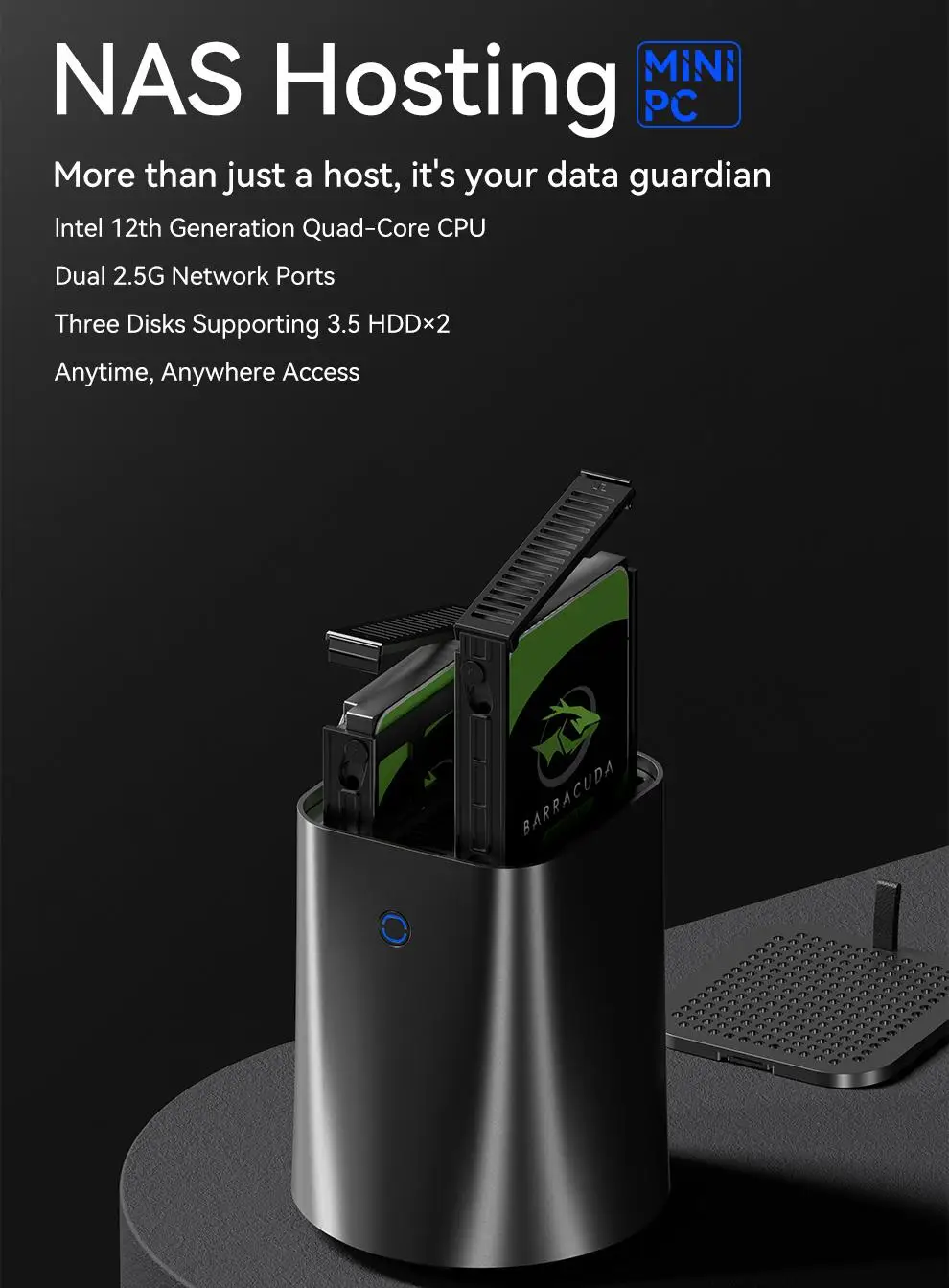 NAS Mini PC Intel Celeron N100 SSD Windows 11 Computer Dual 2.5G LAN NVME WIFI6 8G 16G RAM DDR4 1000GSSD
