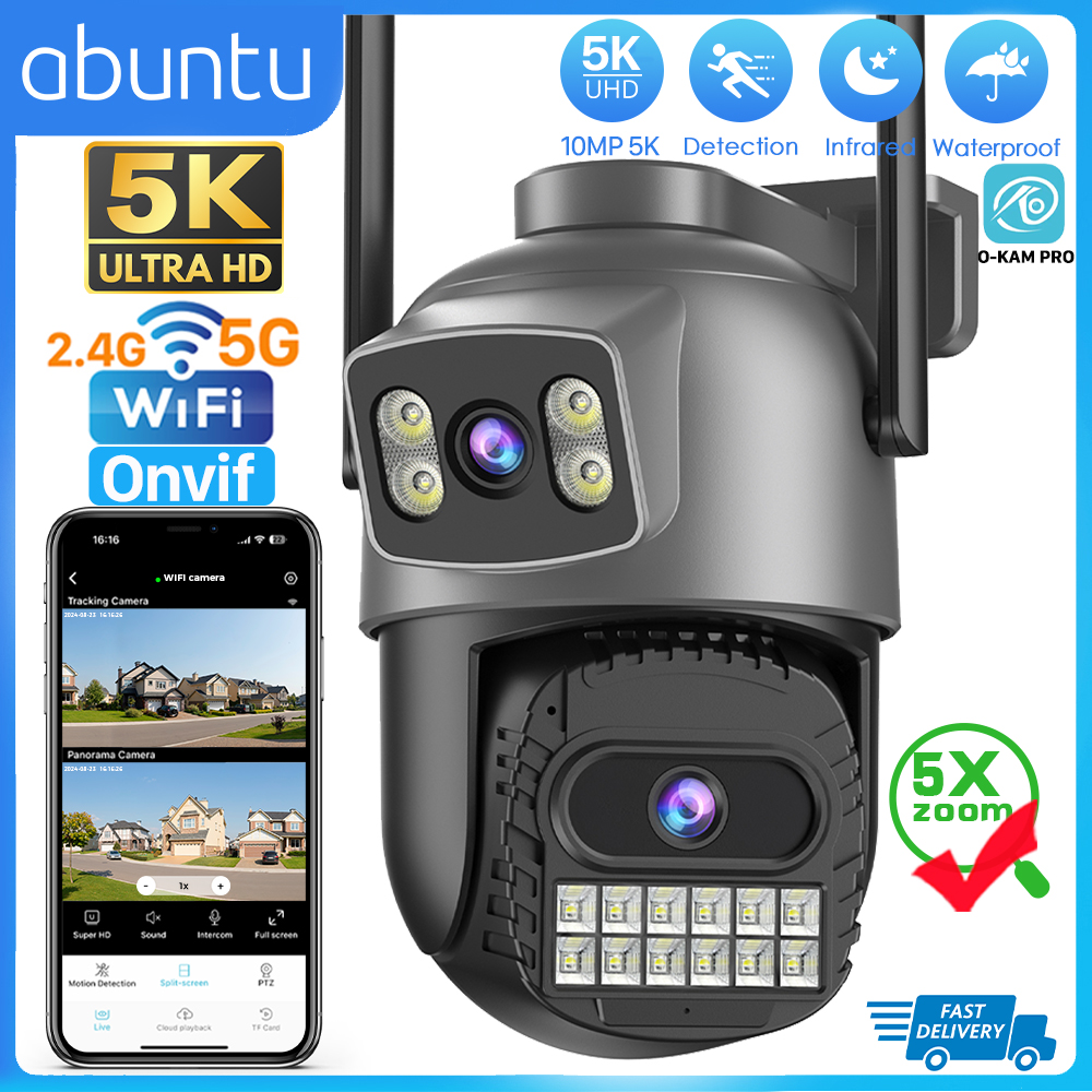 10MP 5K IP Camera Wifi PTZ Dual Lens 5G HD Outdoor Surveillance Camera Human Detection Tracking Night Vison Security Protection
