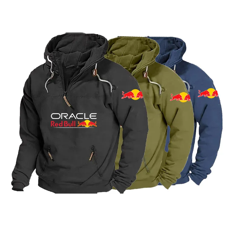 Jaqueta de motocicleta masculina com logotipo Red Bull com capuz terno de corrida casual retrô com capuz jovem montanhismo roupas esportivas