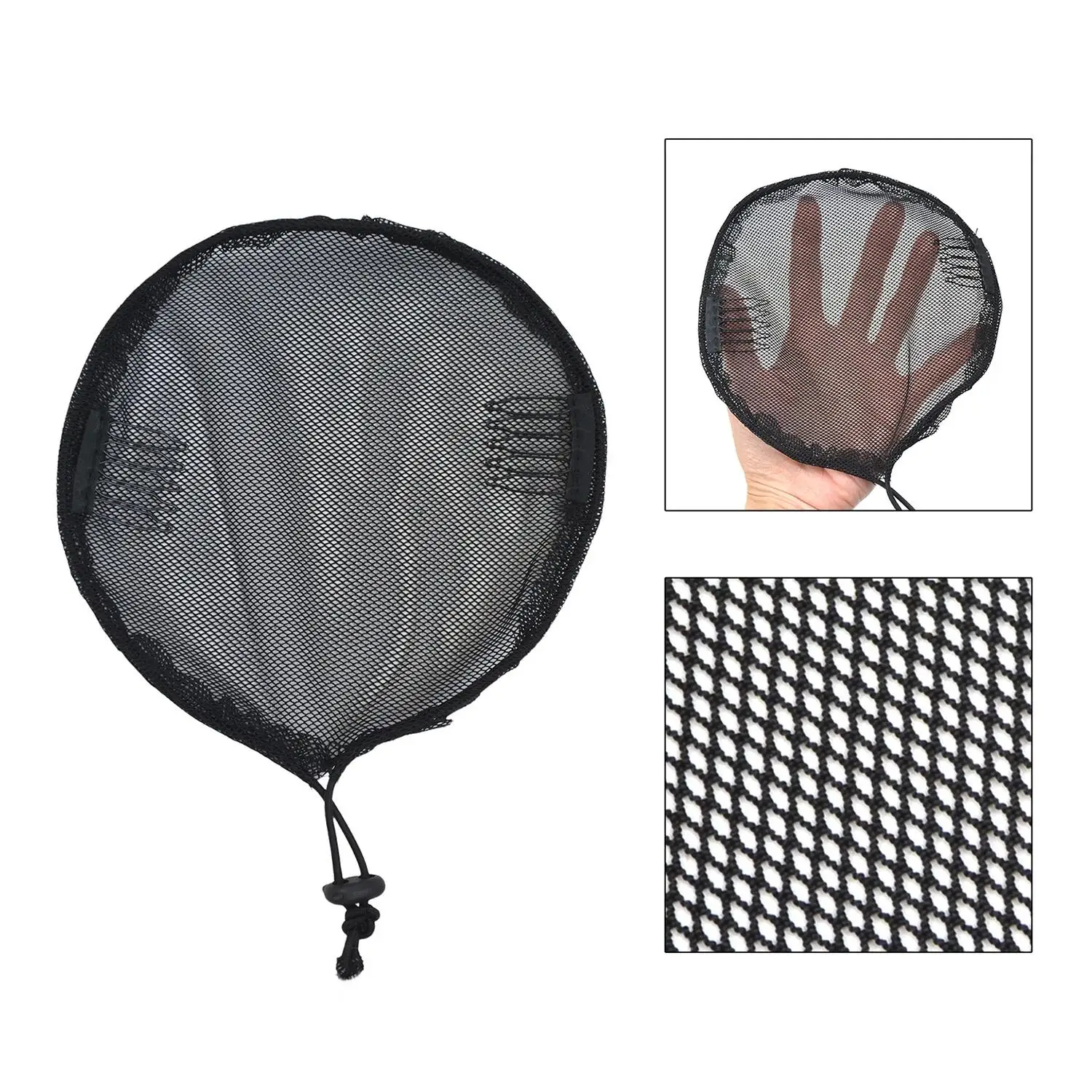 Red de cola de caballo con cordón, Base de red elástica para el cabello con cordón negro para hacer cola de caballo redonda Afro Puff, 3 uds.