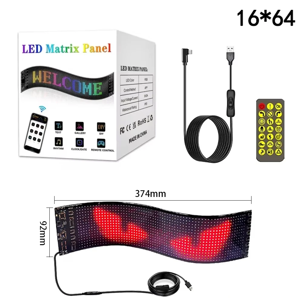Wiscolor  Demon Eyes USB 5V  Ojos de Camión Led Display Señalización de Coche Animación Led Matrix Panel Bluetooth App Control Pantalla Flexible Programable Animación Led Luz de Coche