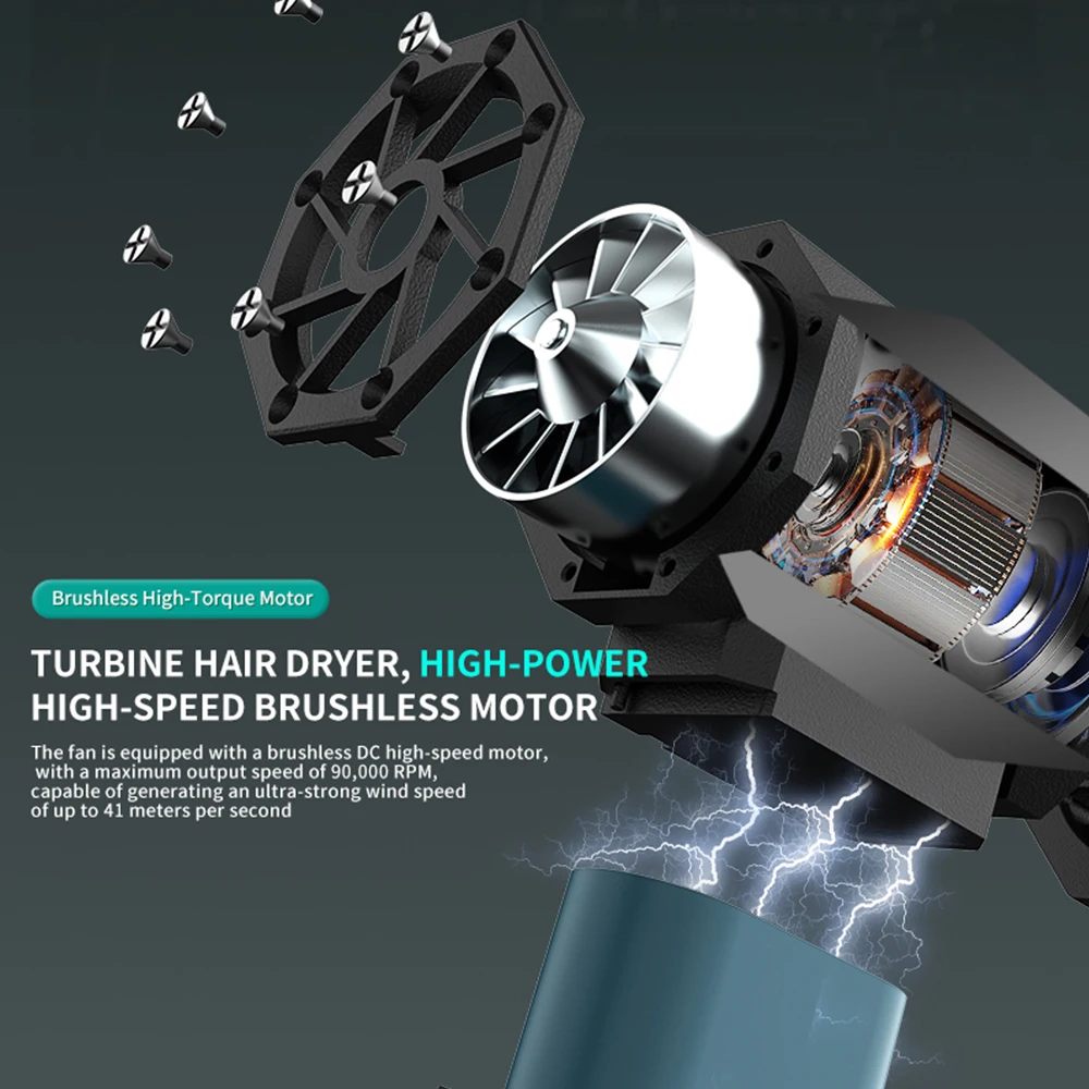 Ultra-Portable 41m/s Blower, 3-Speed & 4000mAh with Dual Magnetic Nozzles for Yard/BBQ/Hair Multi-Scene Use